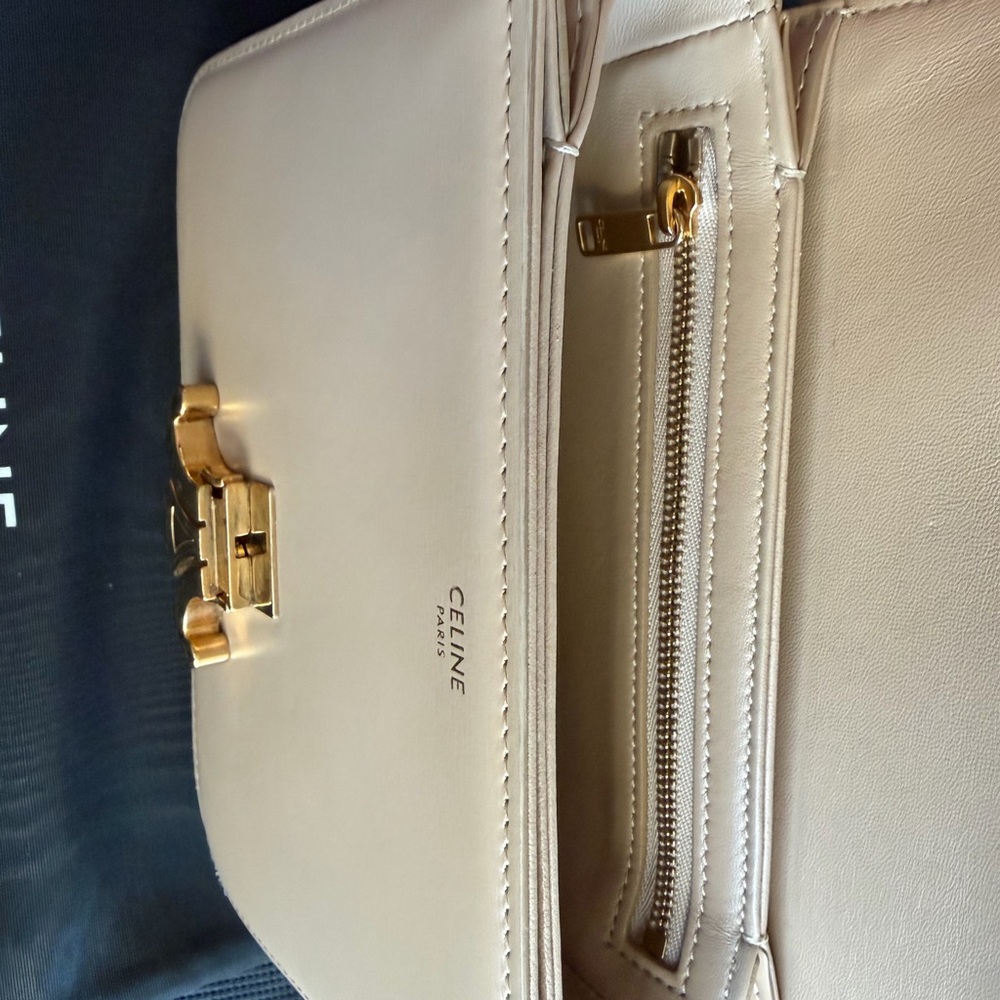 Celine Classic Triomphe Tan Leather Crossbody Bag with Gold Accent - Picture 5 of 6